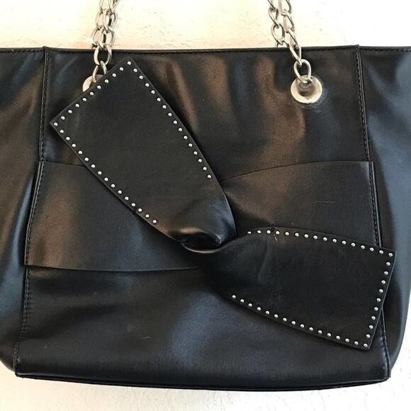 Jessica Simpson shoulder bag purse black bow white - Picture 2 of 9